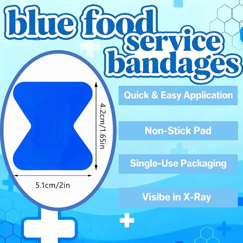 300 Pcs Blue Detectable Food Service Bandages, Waterproof Butterfly Fingertip Bandages Latex Free for Kitchen First Aid (1.75 x 2inch) in Kuwait