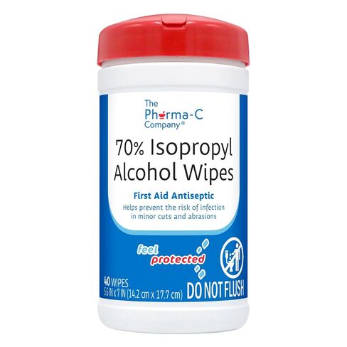 The Pharma-C Company - 70% Isopropyl Alcohol Wipes [6 pack of 6ct cases - 36ct Total] - Bulk IPA First Aid Antiseptic Wound Cleaner with Moisture Lock Lid. For minor cuts, scrapes, and burns. in Kuwait
