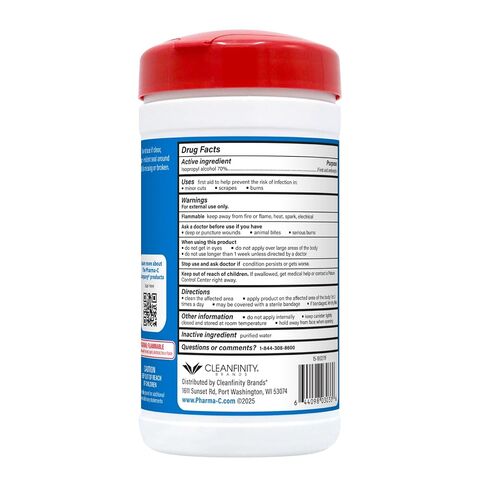 The Pharma-C Company - 70% Isopropyl Alcohol Wipes [6 pack of 6ct cases - 36ct Total] - Bulk IPA First Aid Antiseptic Wound Cleaner with Moisture Lock Lid. For minor cuts, scrapes, and burns. in Kuwait