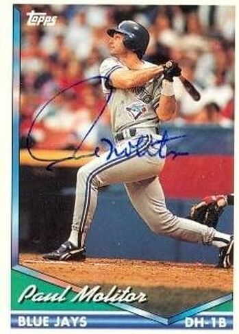 Autograph Warehouse 104385 Paul Molitor Autographed Baseball Card Toronto Blue Jays 1994 Topps No. 540 in Kuwait