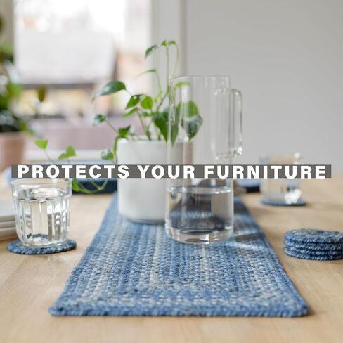 مفرش طاولة طويل مضفر من قماش الجوت من Homespice، ديكور ساحلي ريفي، مستطيل أزرق 11x36 - ألوان غنية، سهل التنظيف، متين ويحمي الأثاث in Kuwait