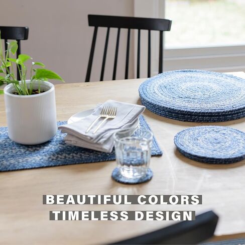 مفرش طاولة طويل مضفر من قماش الجوت من Homespice، ديكور ساحلي ريفي، مستطيل أزرق 11x36 - ألوان غنية، سهل التنظيف، متين ويحمي الأثاث in Kuwait