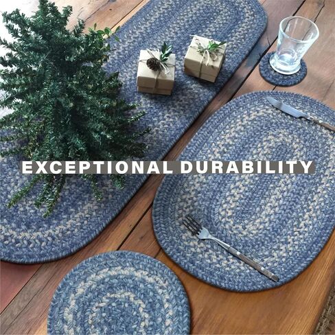 مفرش طاولة طويل مضفر من قماش الجوت من Homespice، ديكور ساحلي ريفي، مستطيل أزرق 11x36 - ألوان غنية، سهل التنظيف، متين ويحمي الأثاث in Kuwait