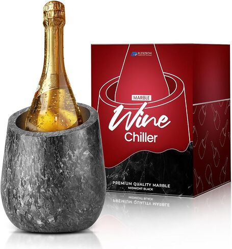 Flexzion Marble Wine Chiller Bucket for Bottles – White Champagne Cooler & Multi-Purpose Marble Utensil Holder for Kitchen – Adaptable Stone Wine Bottle Chiller for Bar, Home Decor, Fits 750ml Bottles in Kuwait