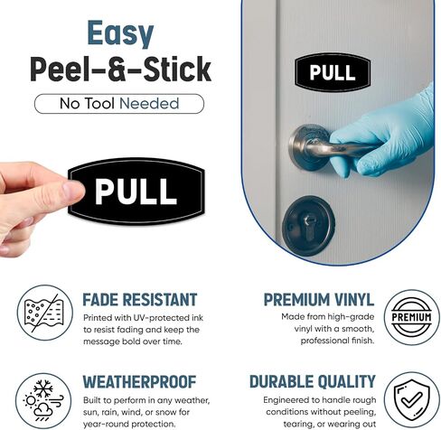 | مجموعة ملصقات سحب الدفع مكونة من 4 (2 دفع، 2 سحب) - ملصقات لافتات باب دفع متينة ومقاومة للماء وقوية - مثالية لأبواب المنزل والمكتب والعمل in Kuwait