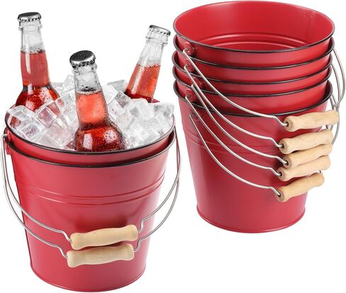 7 Pack 7 Inch Red Metal Ice Bucket, Durable Galvanized Steel Party Drink Chillers with Handles, Perfect for Wine, Beer, Champagne, Seafood, and More in Kuwait