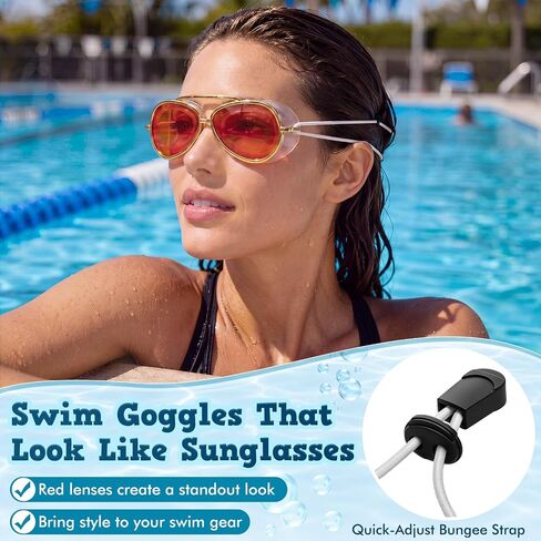 Sabary Sunglasses Goggles for Adult Women Men Retro Pilot Swim Goggles No Leak Wide View Pool Glasses with Adjustable Elastic Strap for Summer Outdoor Travel(Red) in Kuwait