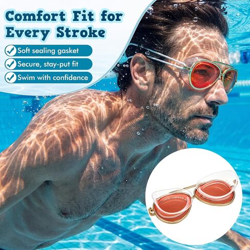 Sabary Sunglasses Goggles for Adult Women Men Retro Pilot Swim Goggles No Leak Wide View Pool Glasses with Adjustable Elastic Strap for Summer Outdoor Travel(Red) in Kuwait