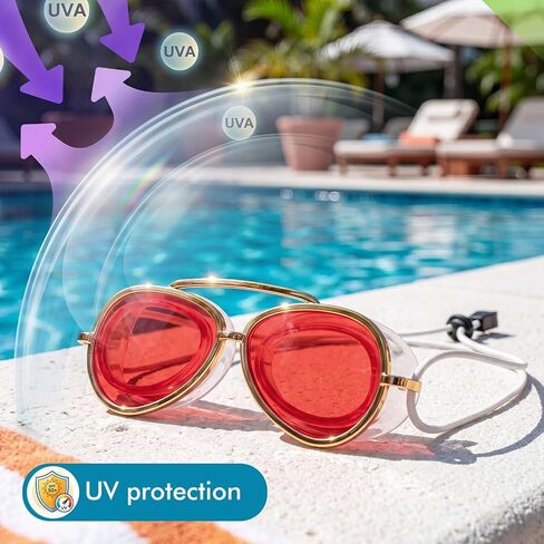 Sabary Sunglasses Goggles for Adult Women Men Retro Pilot Swim Goggles No Leak Wide View Pool Glasses with Adjustable Elastic Strap for Summer Outdoor Travel(Red) in Kuwait