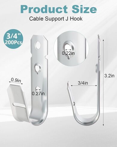 200 Pcs Cable Support J-Hook, 3/4 Inch Cable Hooks for Hanging, Wall Mount Galvanized j Hooks for Cable and Wire Management in Kuwait