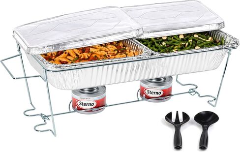 Sterno Disposable Complete Chafing Dish Buffet Set, 6-Hour Chafer Fuel Wick, Food Warmers, Warming Trays, Lids & Serving Utensils in Kuwait
