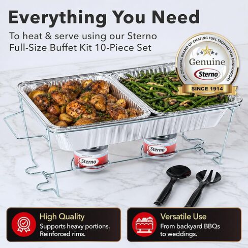 Sterno Disposable Complete Chafing Dish Buffet Set, 6-Hour Chafer Fuel Wick, Food Warmers, Warming Trays, Lids & Serving Utensils in Kuwait