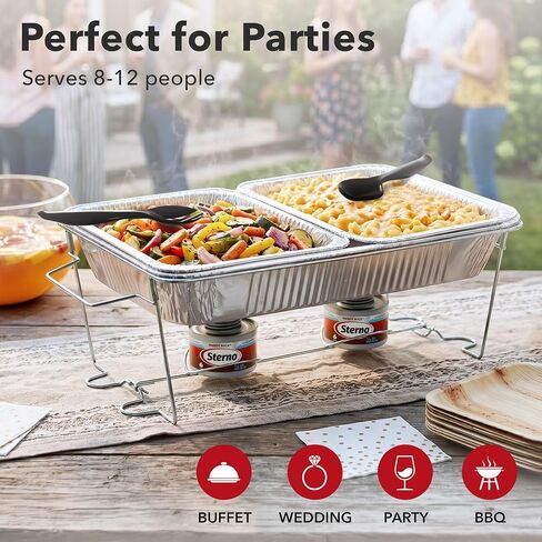 Sterno Disposable Complete Chafing Dish Buffet Set, 6-Hour Chafer Fuel Wick, Food Warmers, Warming Trays, Lids & Serving Utensils in Kuwait