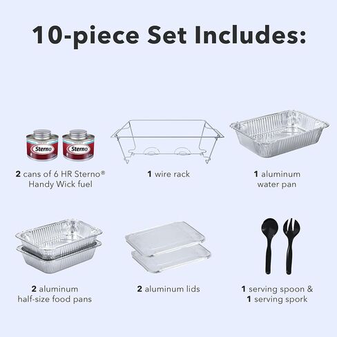 Sterno Disposable Complete Chafing Dish Buffet Set, 6-Hour Chafer Fuel Wick, Food Warmers, Warming Trays, Lids & Serving Utensils in Kuwait