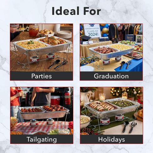 Sterno Disposable Complete Chafing Dish Buffet Set, 6-Hour Chafer Fuel Wick, Food Warmers, Warming Trays, Lids & Serving Utensils in Kuwait
