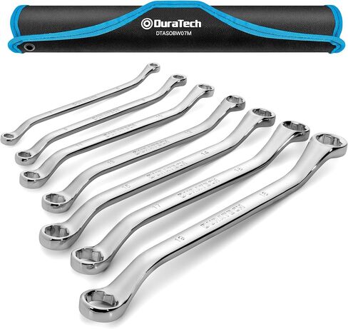 DURATECH 7-Piece Anti-slip Offset Box Wrench Set, Bolt Extractor Wrench Set, Metric, 6-19mm, 50-Degree Offset, CR-V Steel, with Rolling Pouch in Kuwait