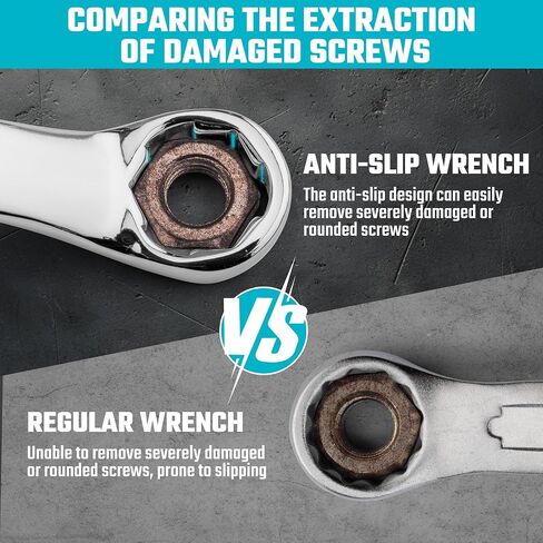 DURATECH 7-Piece Anti-slip Offset Box Wrench Set, Bolt Extractor Wrench Set, Metric, 6-19mm, 50-Degree Offset, CR-V Steel, with Rolling Pouch in Kuwait