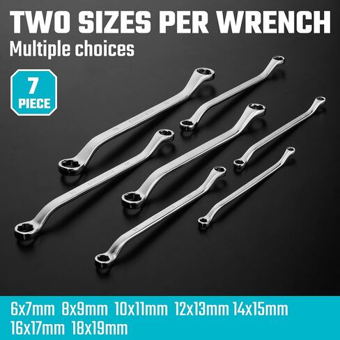 DURATECH 7-Piece Anti-slip Offset Box Wrench Set, Bolt Extractor Wrench Set, Metric, 6-19mm, 50-Degree Offset, CR-V Steel, with Rolling Pouch in Kuwait