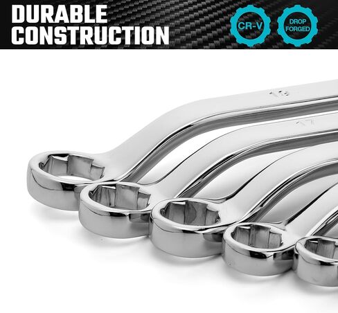 DURATECH 7-Piece Anti-slip Offset Box Wrench Set, Bolt Extractor Wrench Set, Metric, 6-19mm, 50-Degree Offset, CR-V Steel, with Rolling Pouch in Kuwait