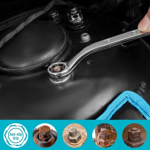 DURATECH 7-Piece Anti-slip Offset Box Wrench Set, Bolt Extractor Wrench Set, Metric, 6-19mm, 50-Degree Offset, CR-V Steel, with Rolling Pouch in Kuwait