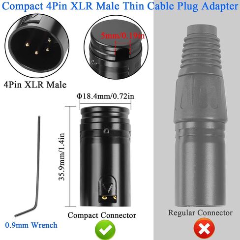 QIANRENON Compact 4Pin XLR Solder Adapter Adjustable 90° Angle 4Pin XLR Male Thin Cable Microphone Connector Gold Plated 4 Pole x-LR Audio Plug, for DIY Restoration XLR4, with 0.9mm Wrench in Saudi Arabia