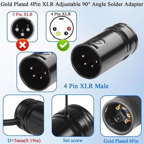 QIANRENON Compact 4Pin XLR Solder Adapter Adjustable 90° Angle 4Pin XLR Male Thin Cable Microphone Connector Gold Plated 4 Pole x-LR Audio Plug, for DIY Restoration XLR4, with 0.9mm Wrench in Saudi Arabia