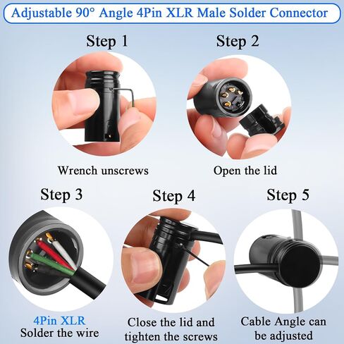 QIANRENON Compact 4Pin XLR Solder Adapter Adjustable 90° Angle 4Pin XLR Male Thin Cable Microphone Connector Gold Plated 4 Pole x-LR Audio Plug, for DIY Restoration XLR4, with 0.9mm Wrench in Saudi Arabia