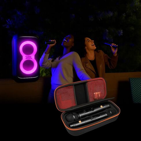 حافظة ميكروفون لاسلكية متوافقة مع نظام ميكروفونين لاسلكي JBL، حافظة ميكروفون لاسلكية مزدوجة لصندوق الحفلات، حقيبة سفر الغناء الكاريوكي لميكروفون JBL، جهاز الاستقبال، المحول، بطاريات AA (الصندوق فقط) in Kuwait