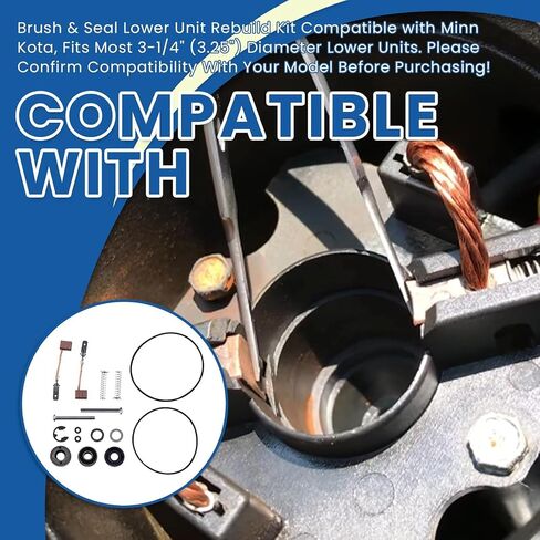 3-1/4" Brush & Seal Lower Unit Rebuild Kit FOR Minn Kota 12V Trolling Motors | Fits Most 3.25" Diameter Lower Units | Includes Brushes Springs & Seals 2883460 188-052 975-032 in Kuwait