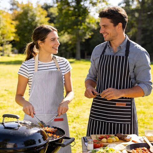 Adjustable Kitchen Aprons, Unisex, 2 Pack | 2 Large Pockets, Cotton-Polyester Blend, Bib Apron, For Home, BBQ & Restaurant Use in Kuwait