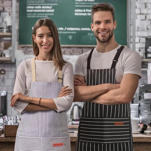 Adjustable Kitchen Aprons, Unisex, 2 Pack | 2 Large Pockets, Cotton-Polyester Blend, Bib Apron, For Home, BBQ & Restaurant Use in Kuwait