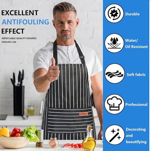 Adjustable Kitchen Aprons, Unisex, 2 Pack | 2 Large Pockets, Cotton-Polyester Blend, Bib Apron, For Home, BBQ & Restaurant Use in Kuwait