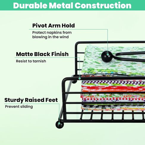 4PCS Metal Napkin Holders, Black Flat Paper Holder for Kitchen Table & Outdoor Dining, Heavy-Duty Iron Napkin Dispenser with Weighted Arm in Kuwait