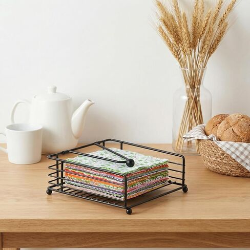 4PCS Metal Napkin Holders, Black Flat Paper Holder for Kitchen Table & Outdoor Dining, Heavy-Duty Iron Napkin Dispenser with Weighted Arm in Kuwait