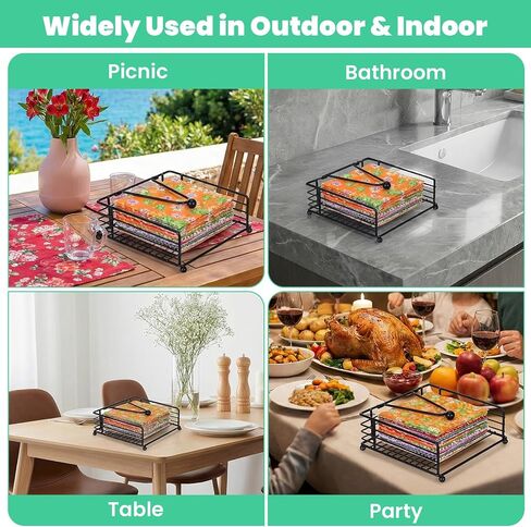 4PCS Metal Napkin Holders, Black Flat Paper Holder for Kitchen Table & Outdoor Dining, Heavy-Duty Iron Napkin Dispenser with Weighted Arm in Kuwait