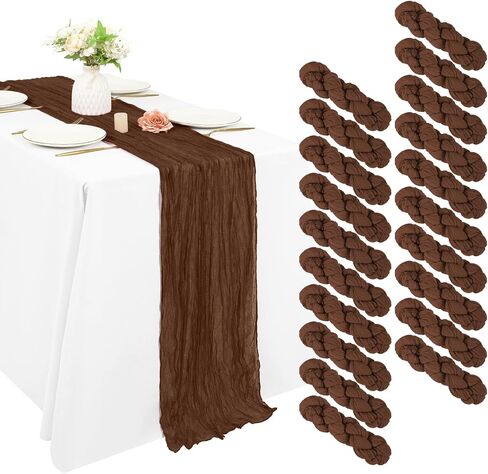 20 Pack Cheesecloth Table Runner 20 x 120 inch Long Boho Gauze Table Runners 10FT Semi Sheer Table Runner for Wedding Decor, Baby Shower, Birthday Party, Banquet (Brown) in Kuwait