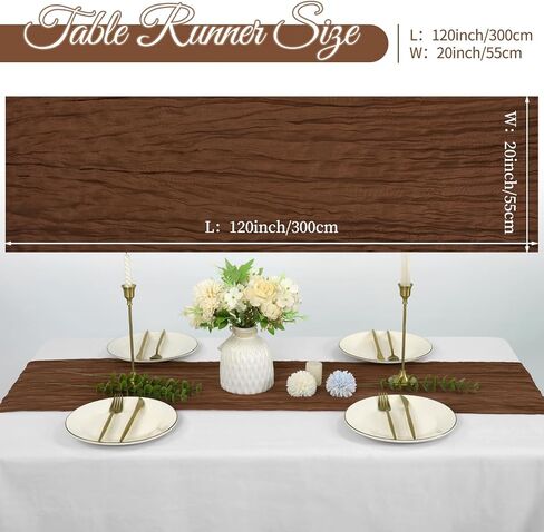 20 Pack Cheesecloth Table Runner 20 x 120 inch Long Boho Gauze Table Runners 10FT Semi Sheer Table Runner for Wedding Decor, Baby Shower, Birthday Party, Banquet (Brown) in Kuwait