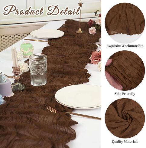 20 Pack Cheesecloth Table Runner 20 x 120 inch Long Boho Gauze Table Runners 10FT Semi Sheer Table Runner for Wedding Decor, Baby Shower, Birthday Party, Banquet (Brown) in Kuwait