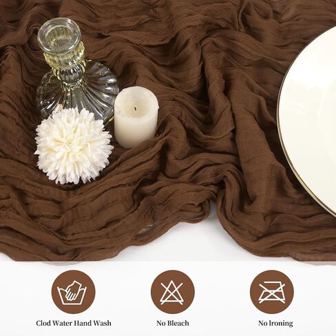 20 Pack Cheesecloth Table Runner 20 x 120 inch Long Boho Gauze Table Runners 10FT Semi Sheer Table Runner for Wedding Decor, Baby Shower, Birthday Party, Banquet (Brown) in Kuwait