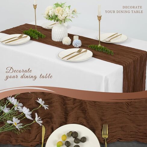 20 Pack Cheesecloth Table Runner 20 x 120 inch Long Boho Gauze Table Runners 10FT Semi Sheer Table Runner for Wedding Decor, Baby Shower, Birthday Party, Banquet (Brown) in Kuwait
