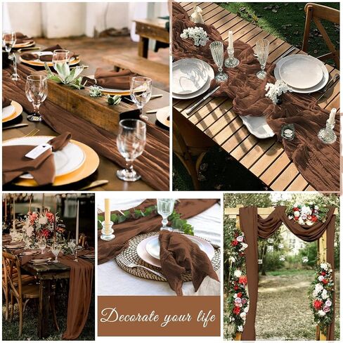 20 Pack Cheesecloth Table Runner 20 x 120 inch Long Boho Gauze Table Runners 10FT Semi Sheer Table Runner for Wedding Decor, Baby Shower, Birthday Party, Banquet (Brown) in Kuwait