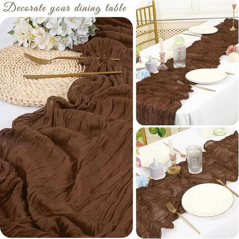 20 Pack Cheesecloth Table Runner 20 x 120 inch Long Boho Gauze Table Runners 10FT Semi Sheer Table Runner for Wedding Decor, Baby Shower, Birthday Party, Banquet (Brown) in Kuwait