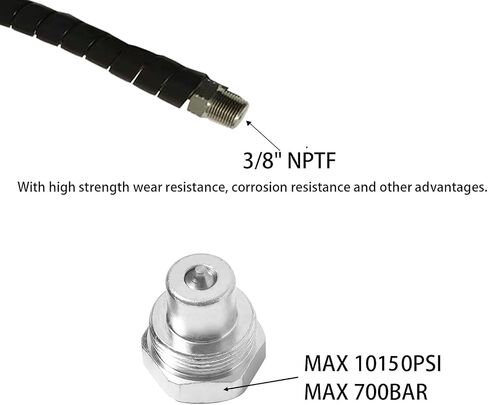 6' 10150psi High Pressure Hydraulic Hose Coupler 3/8" NPT thread Hydraulic Hose Assembly,1/4" ID x 6ft (BLACK, 6' 10150 PSI 3/8") in Kuwait