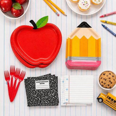 LINHAXM 73Pcs Back to School Decorations, First Day of School Decorations with Apple Plates, Pencil Plates, Napkins, Forks and Tablecloth for Back to School Classroom Party Supplies, Serves 24 in Kuwait