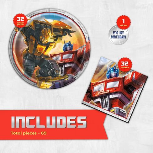 Transformers Plates and Napkins for 32 | Officially Licensed Transformers Birthday Decorations for Party in Kuwait