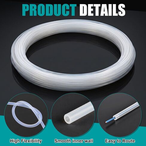 أنابيب 100 قدم 24 AWG PTFE، غلاف سلك أنبوبي مرن، أنبوب عزل لدرجة الحرارة العالية، أنابيب فلورو بوليمر رقيقة الجدار، معرف 0.51 مم × 1.01 مم OD، -75 درجة مئوية إلى 260 درجة مئوية للاستخدام الصناعي للمختبر الكهربائي in Kuwait