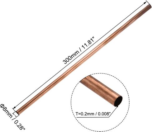 Copper Round Tube, 8mm OD 0.2mm Wall Thickness 300mm Length Straight Pipe Tubing 2 Pcs in Kuwait