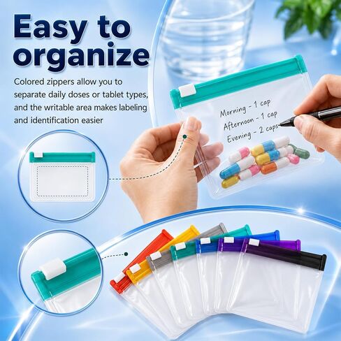 14Pcs Self Sealing Zipper Medicine Bags, 2026 Reusable Pill Pouch Bags Travel Plastic Bags with Slide Lock for Storage, Water-Resistant Pill Pouch Set for Medicine Vitamins Small Daily Items Storage in Kuwait