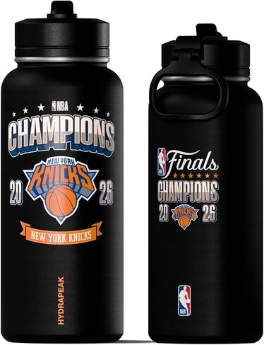 Hydrapeak مرخصة رسميًا من نيويورك نيكس 2026 NBA Finals Champions زجاجة مياه معزولة من الفولاذ المقاوم للصدأ سعة 32oz مع غطاء من القش ومقبض للحمل، مضادة للتسرب in Kuwait