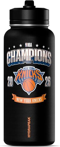 Hydrapeak مرخصة رسميًا من نيويورك نيكس 2026 NBA Finals Champions زجاجة مياه معزولة من الفولاذ المقاوم للصدأ سعة 32oz مع غطاء من القش ومقبض للحمل، مضادة للتسرب in Kuwait
